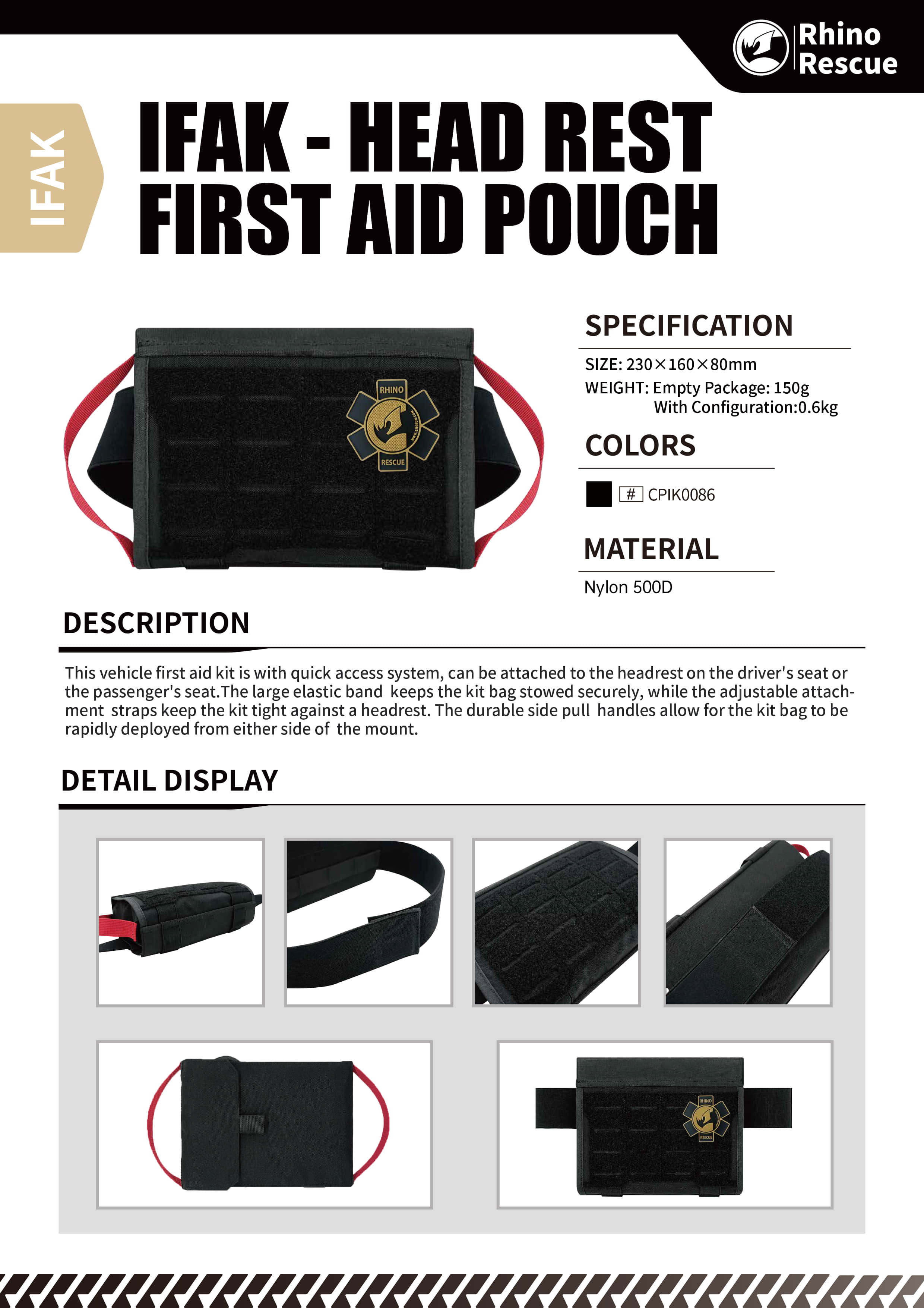 Rhino Headrest First Aid Pouch – Quick-Access Vehicle Emergency Kit