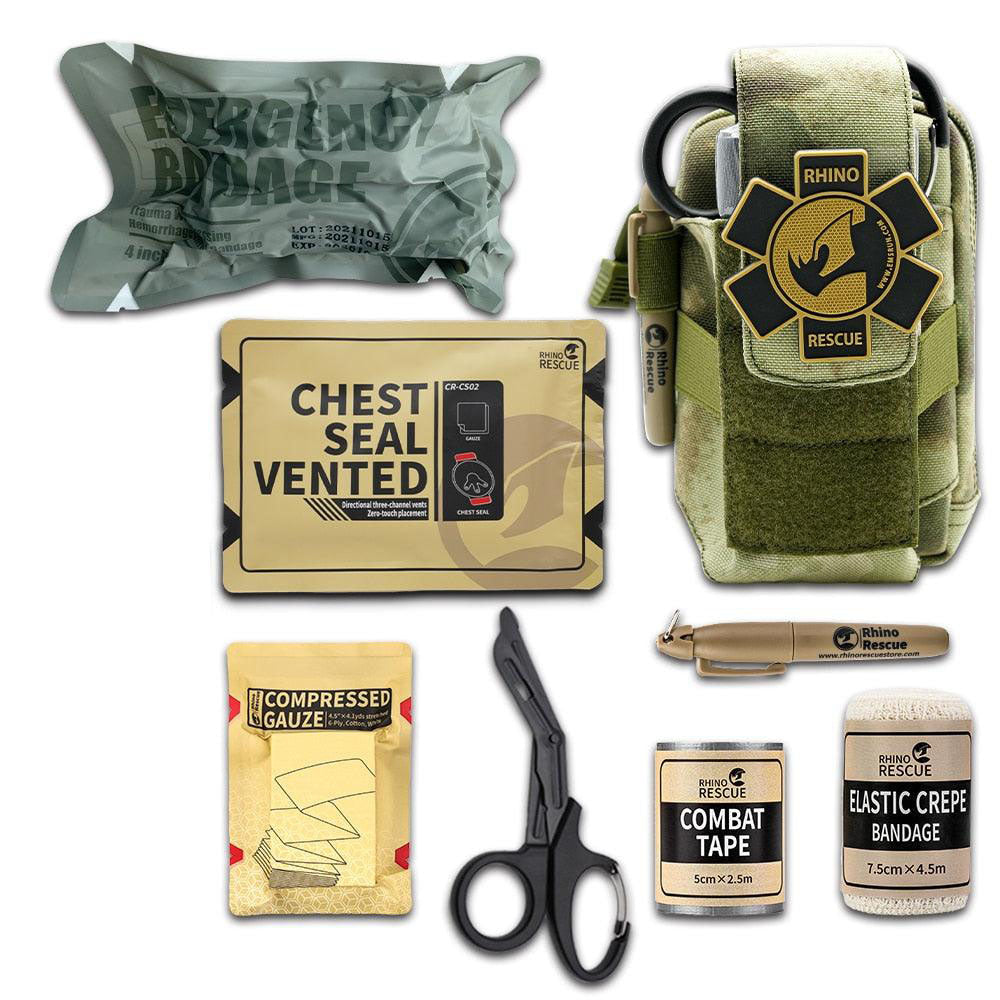 RHINO RESCUE EDC IFAK Trauma Kit Molle Tactical Pouch with Tourniquets, Israeli Bandage, Compressed Gauze